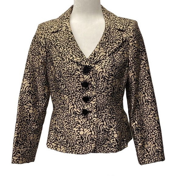 Le Suit Jacket: Fitted Abstract Print Golden Tan Blazer Suit Jacket - Picture 1 of 5